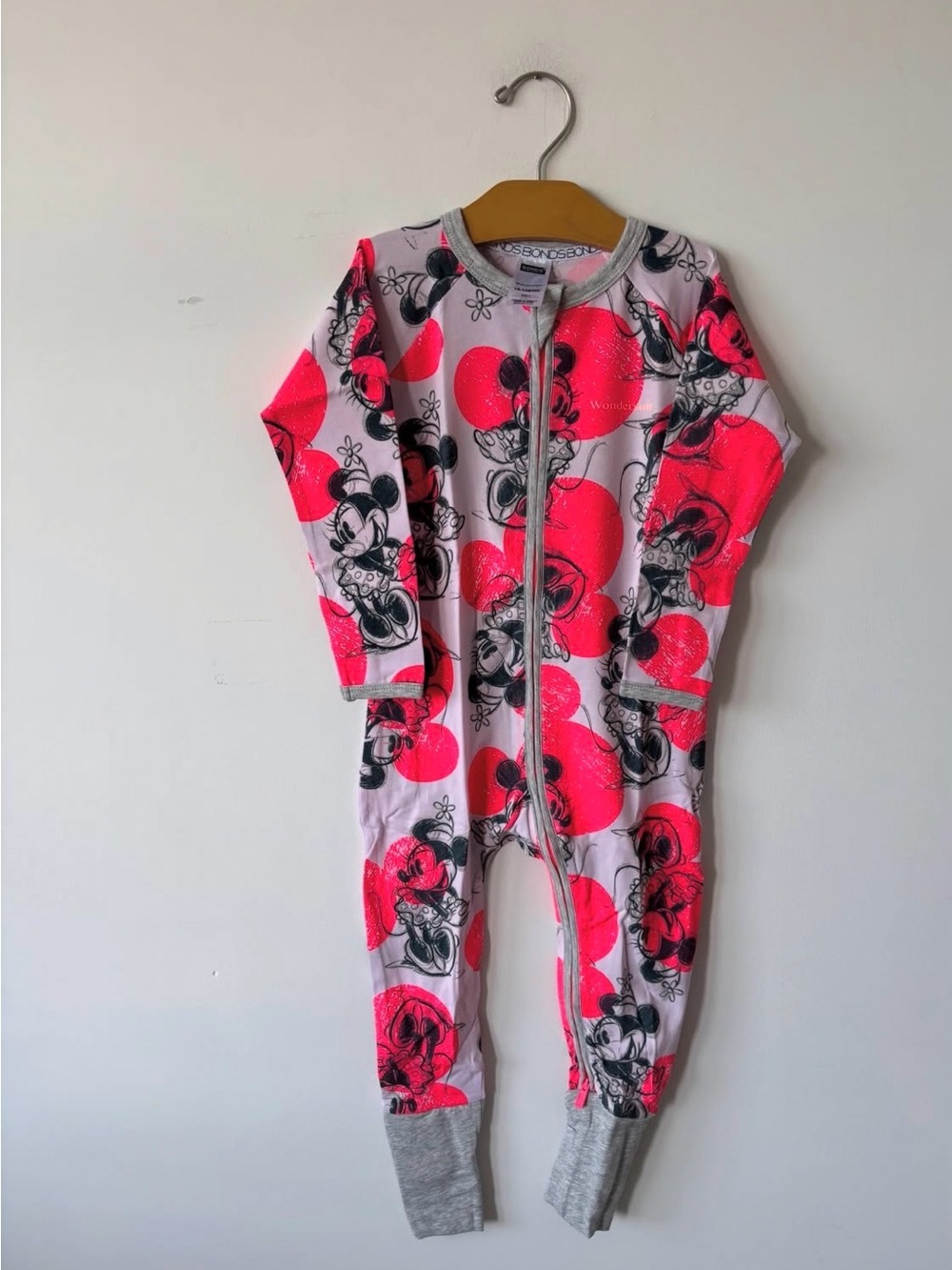 Bonds Pink Minnie Mouse Footed One-Piece Pajamas with Gray Trim